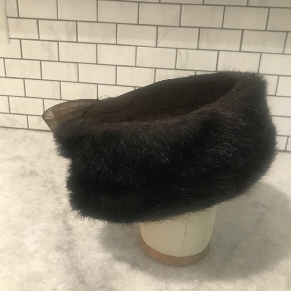 Vintage Donna Vinci Couture Hat Womens Fur Pill Box Feather Sequin Art Deco - Picture 6 of 10